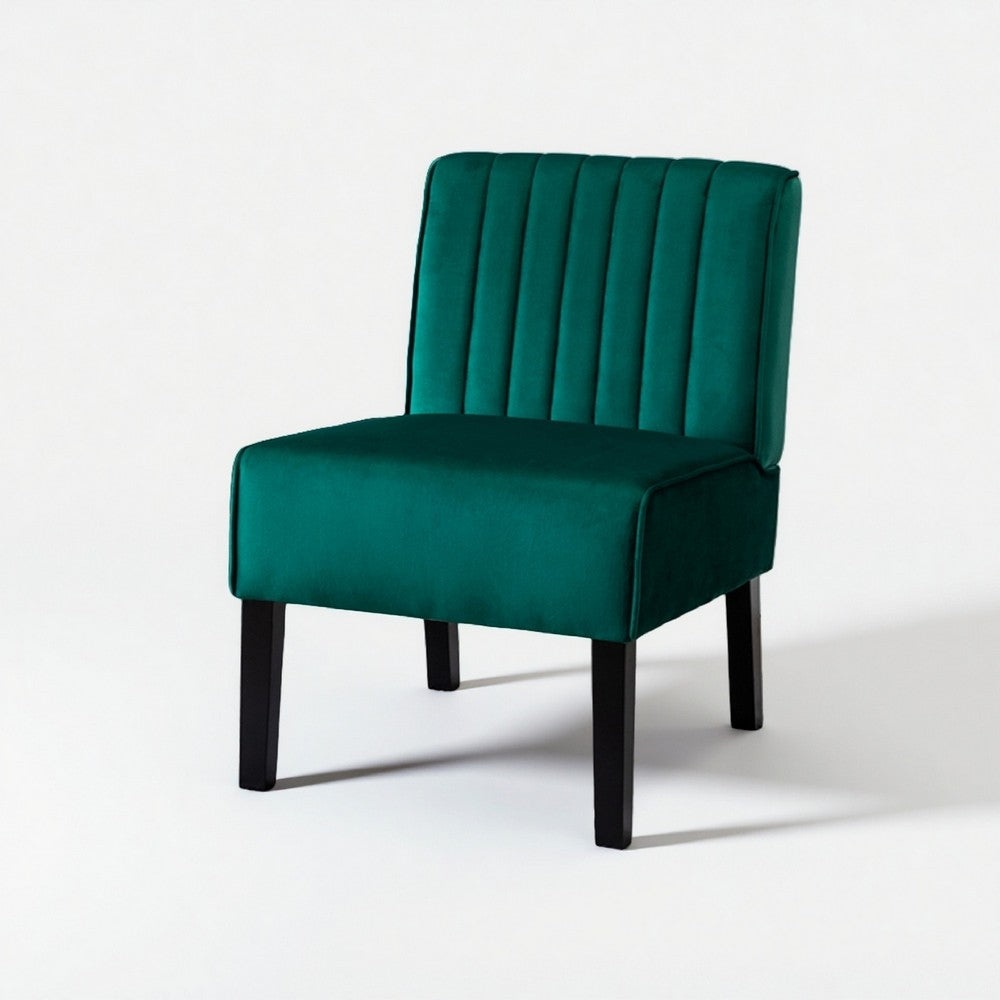 Revvy Accent Chair Set of 2 | Black Wood | Green Channel-Tufted Velvet