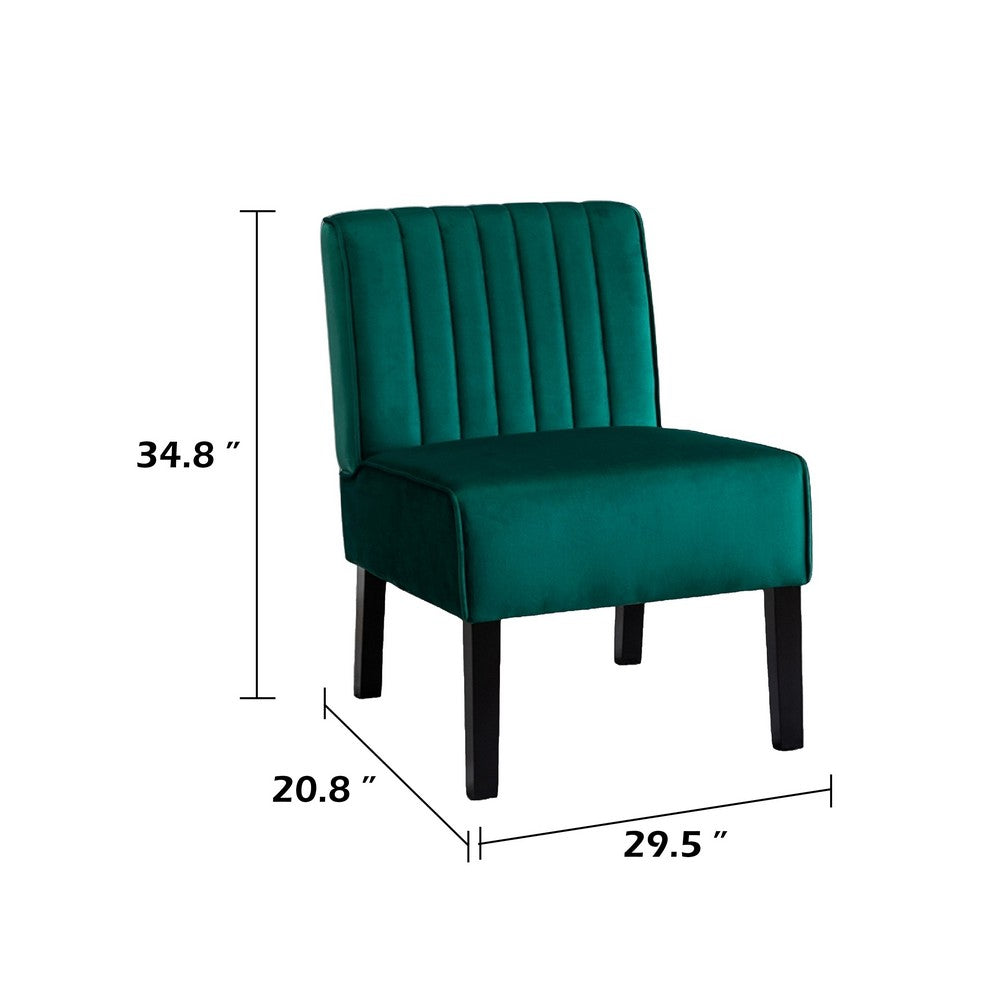Revvy Accent Chair Set of 2 | Black Wood | Green Channel-Tufted Velvet