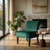 Revvy Accent Chair Set of 2 | Black Wood | Green Channel-Tufted Velvet