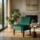 Revvy Accent Chair Set of 2 | Black Wood | Green Channel-Tufted Velvet