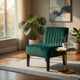 Revvy Accent Chair Set of 2 | Black Wood | Green Channel-Tufted Velvet
