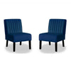 Revvy Accent Chair Set of 2 | Black Wood | Blue Channel-Tufted Velvet