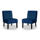 Revvy Accent Chair Set of 2 | Black Wood | Blue Channel-Tufted Velvet
