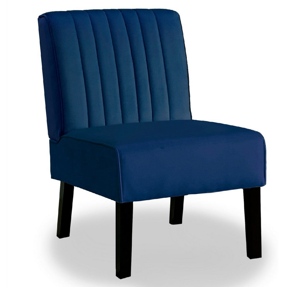 Revvy Accent Chair Set of 2 | Black Wood | Blue Channel-Tufted Velvet