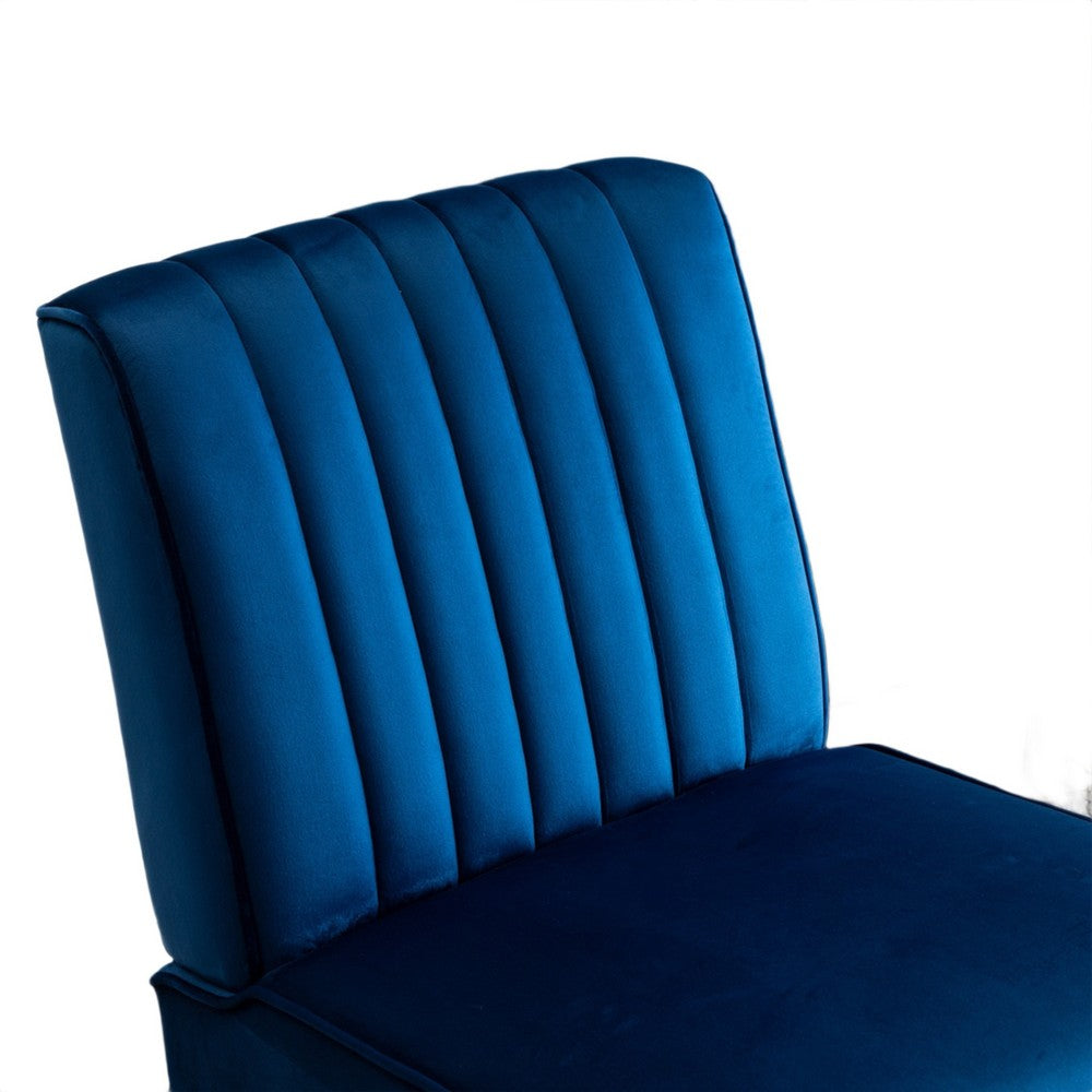 Revvy Accent Chair Set of 2 | Black Wood | Blue Channel-Tufted Velvet