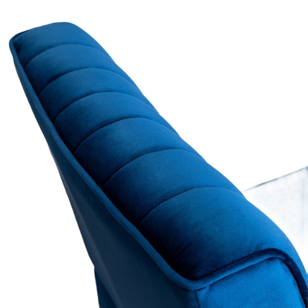 Revvy Accent Chair Set of 2 | Black Wood | Blue Channel-Tufted Velvet
