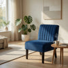 Revvy Accent Chair Set of 2 | Black Wood | Blue Channel-Tufted Velvet