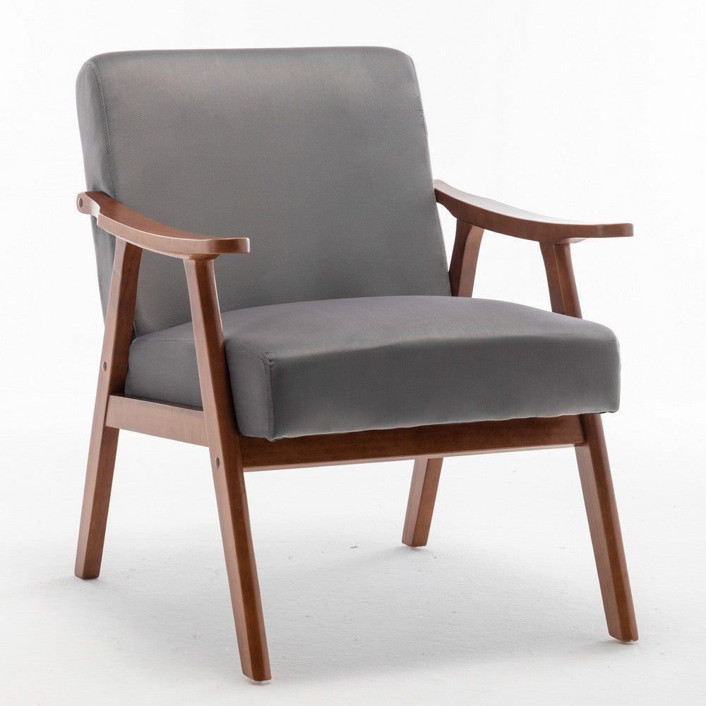 Ryno Mid-Century Accent Chair with Natural Wood Frame | Gray Velvet