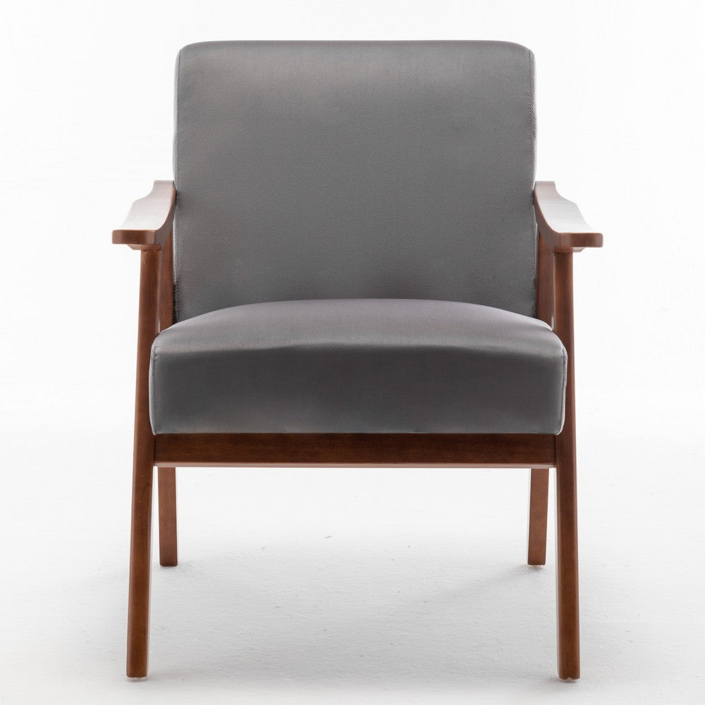 Ryno Mid-Century Accent Chair with Natural Wood Frame | Gray Velvet