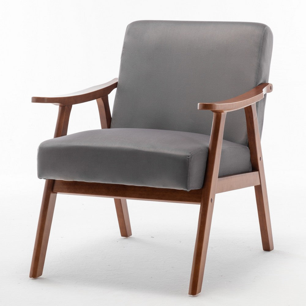 Ryno Mid-Century Accent Chair with Natural Wood Frame | Gray Velvet