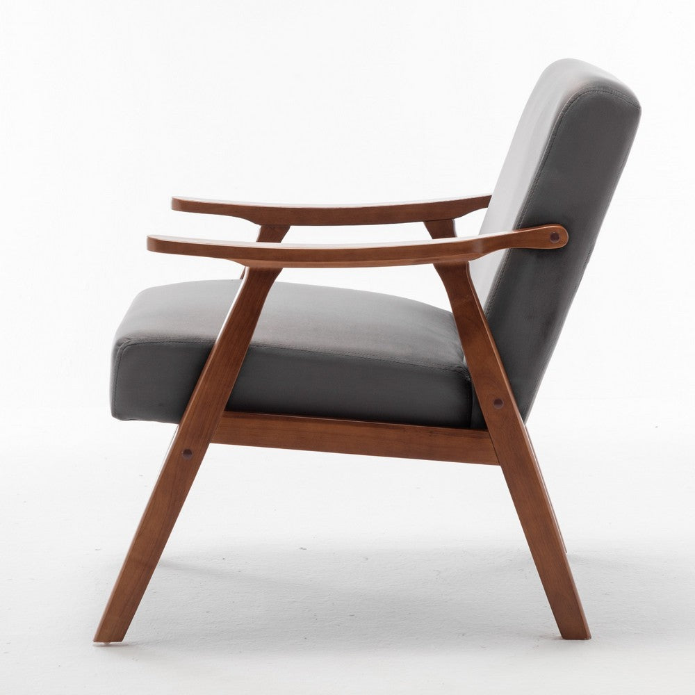 Ryno Mid-Century Accent Chair with Natural Wood Frame | Gray Velvet