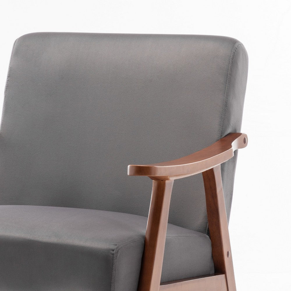 Ryno Mid-Century Accent Chair with Natural Wood Frame | Gray Velvet