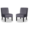 Revvy Accent Chair Set of 2 | Black Wood | Gray Channel-Tufted Velvet