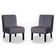Revvy Accent Chair Set of 2 | Black Wood | Gray Channel-Tufted Velvet