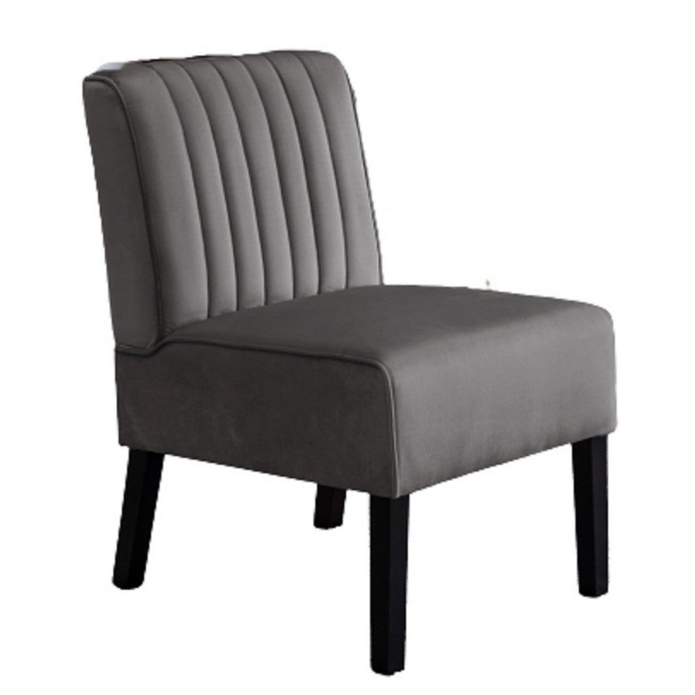 Revvy Accent Chair Set of 2 | Black Wood | Gray Channel-Tufted Velvet