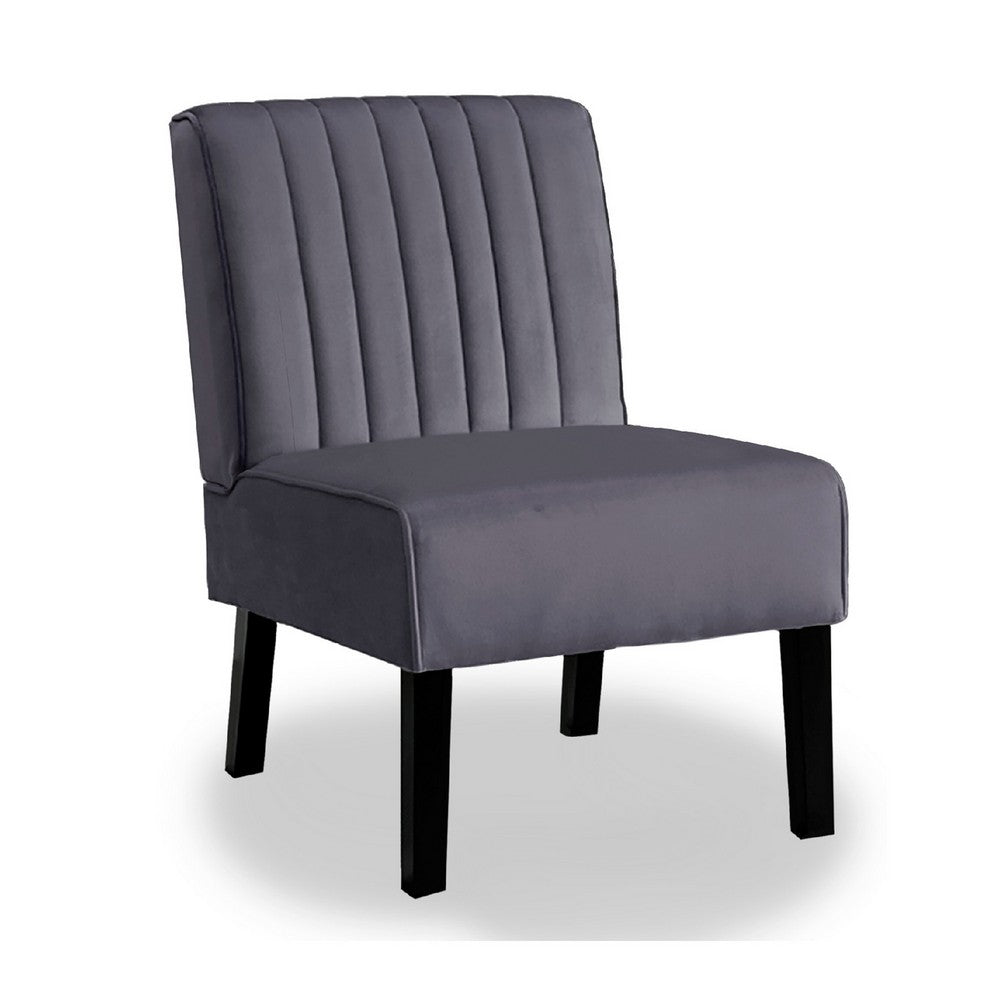 Revvy Accent Chair Set of 2 | Black Wood | Gray Channel-Tufted Velvet