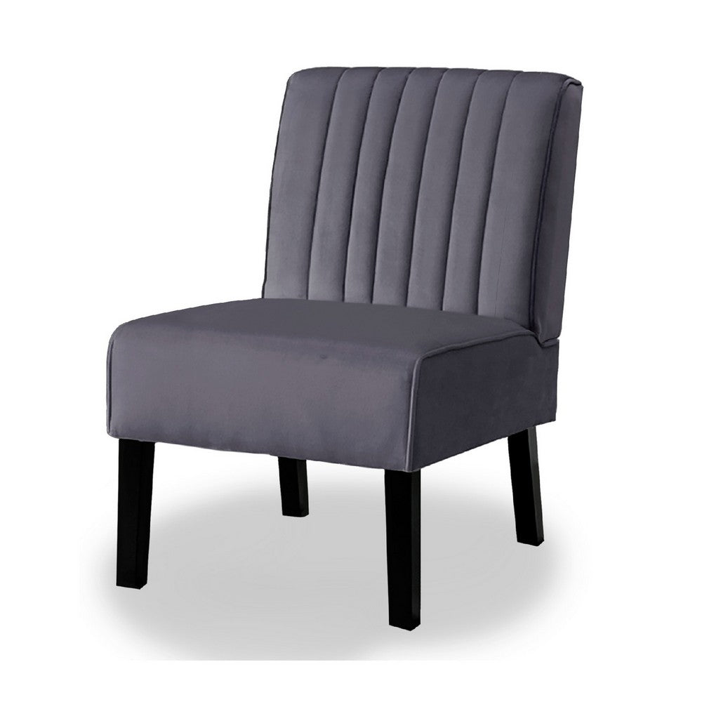 Revvy Accent Chair Set of 2 | Black Wood | Gray Channel-Tufted Velvet