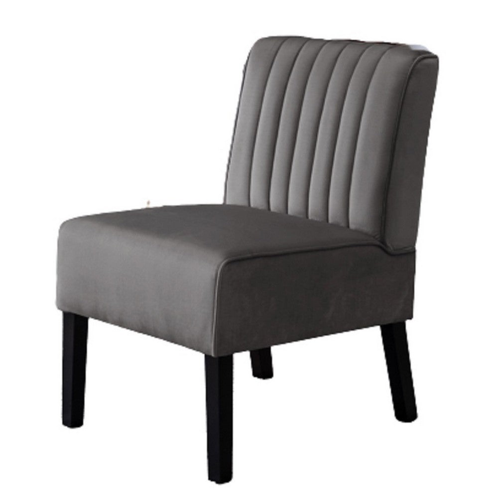 Revvy Accent Chair Set of 2 | Black Wood | Gray Channel-Tufted Velvet