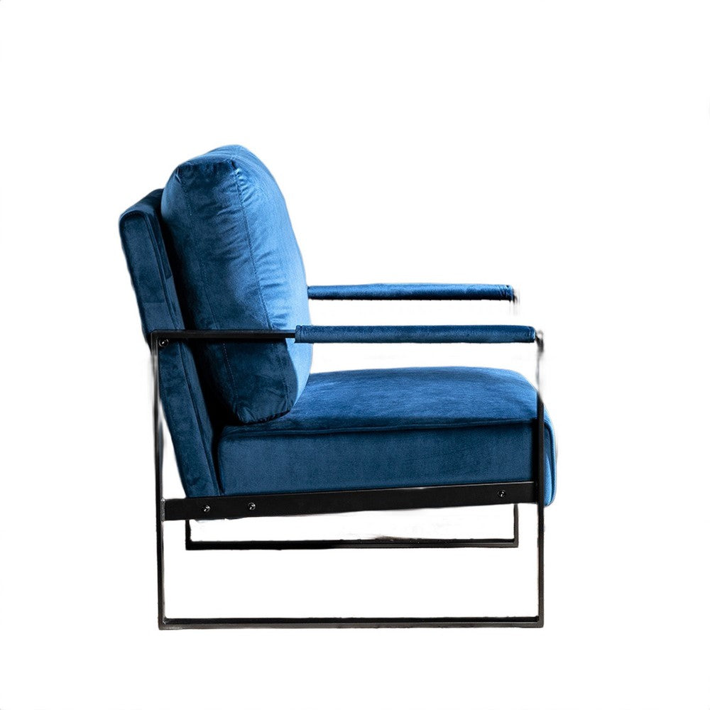 Kriya Accent Lounge Arm Chair with Black Metal Frame | Blue Velvet