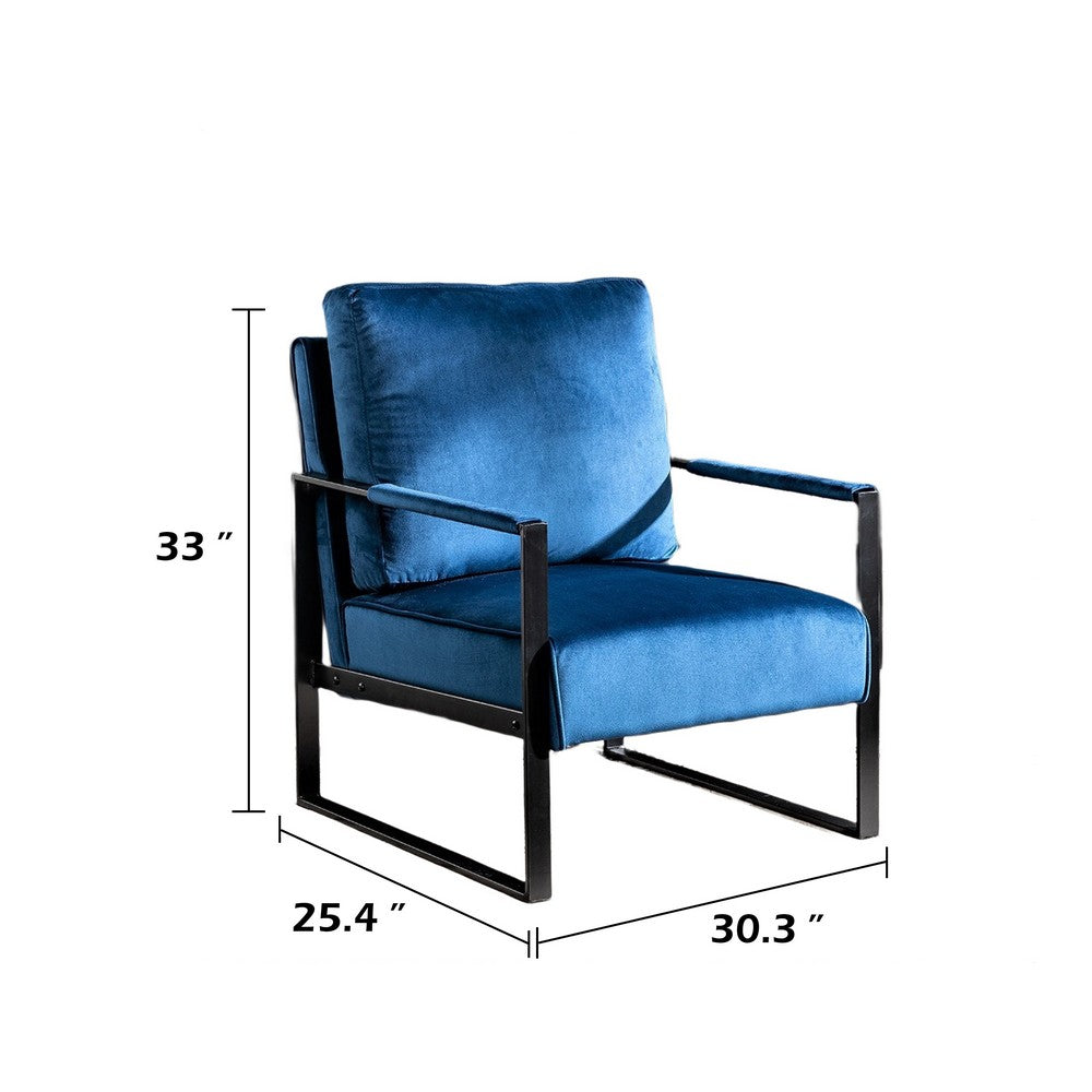 Kriya Accent Lounge Arm Chair with Black Metal Frame | Blue Velvet