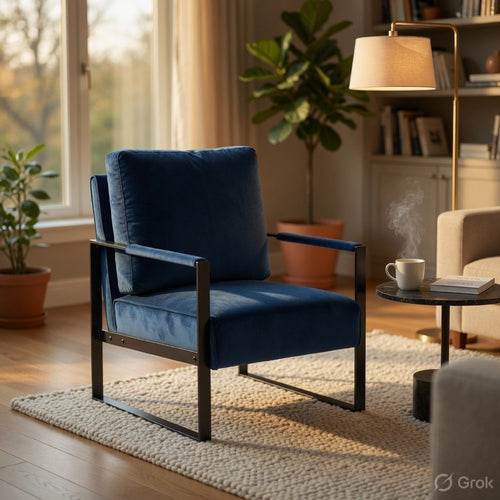 Kriya Accent Lounge Arm Chair with Black Metal Frame | Blue Velvet