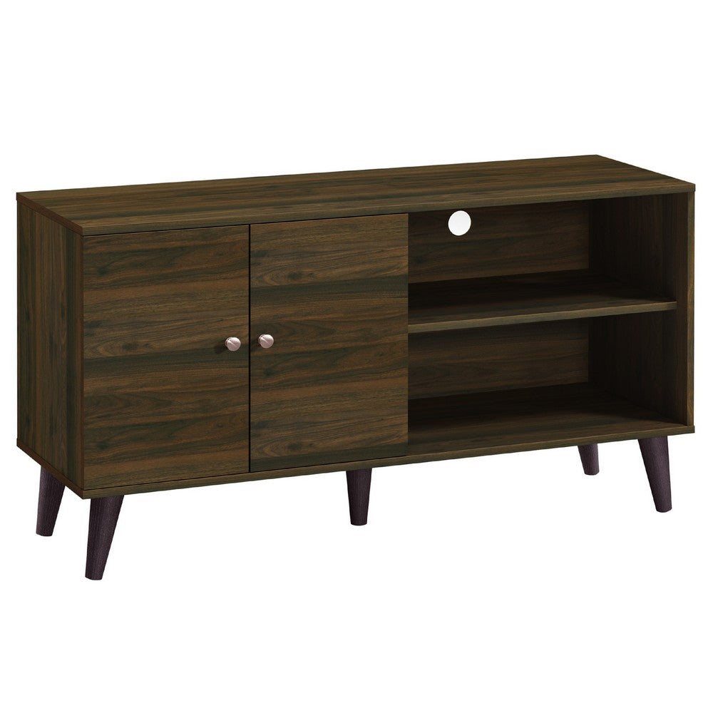 Donna TV Stand Media Console | Shelves and 2 Door Cabinet | Walnut Wood 47"