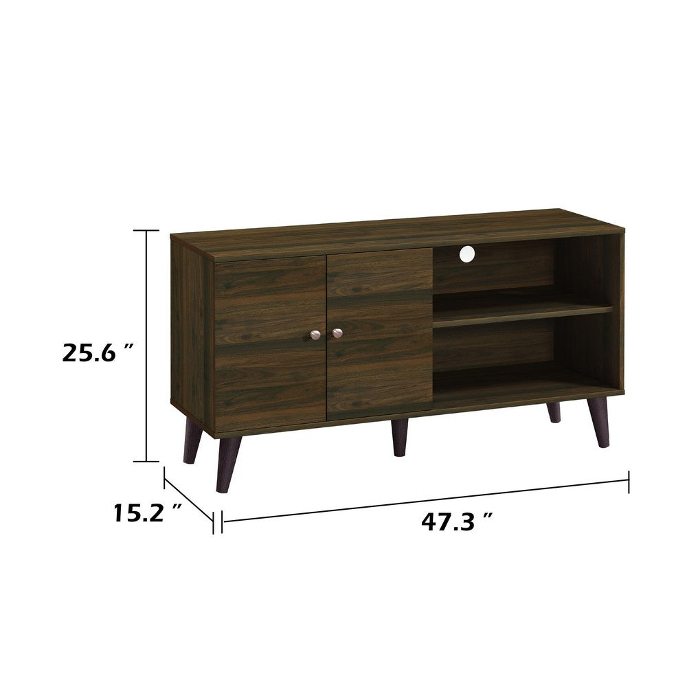 Donna TV Stand Media Console | Shelves and 2 Door Cabinet | Walnut Wood 47"