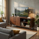 Donna TV Stand Media Console | Shelves and 2 Door Cabinet | Walnut Wood 47"