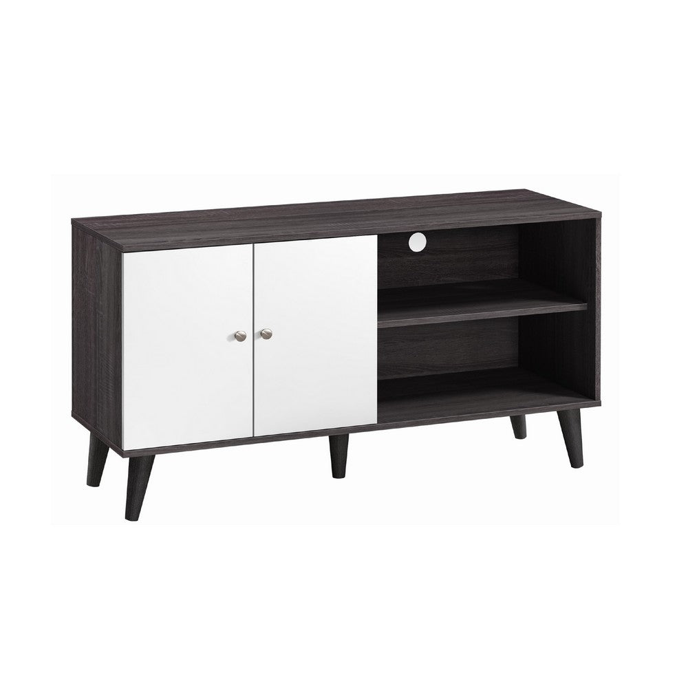 Donna TV Stand Media Console with 2 Door Cabinet | Dark Gray-White Wood 47"