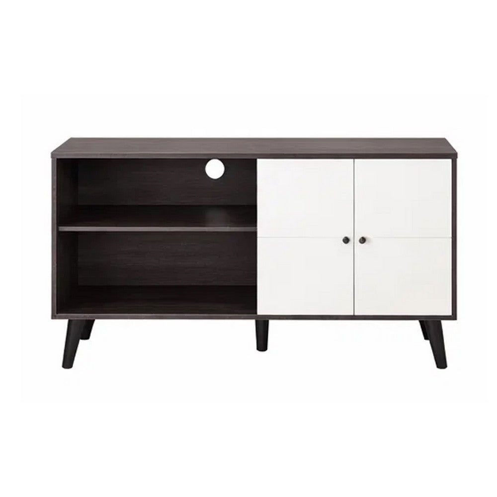 Donna TV Stand Media Console with 2 Door Cabinet | Dark Gray-White Wood 47"