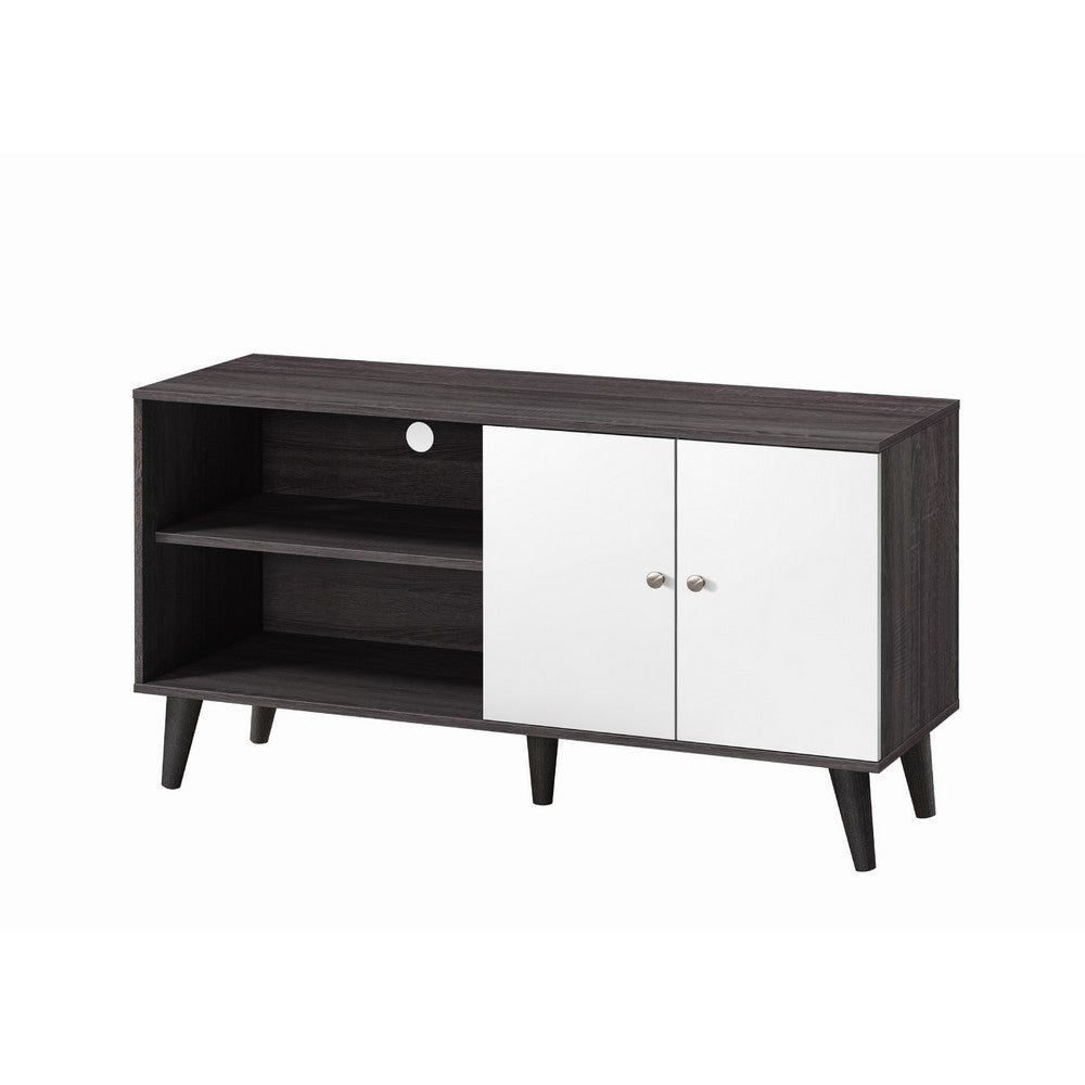 Donna TV Stand Media Console with 2 Door Cabinet | Dark Gray-White Wood 47"