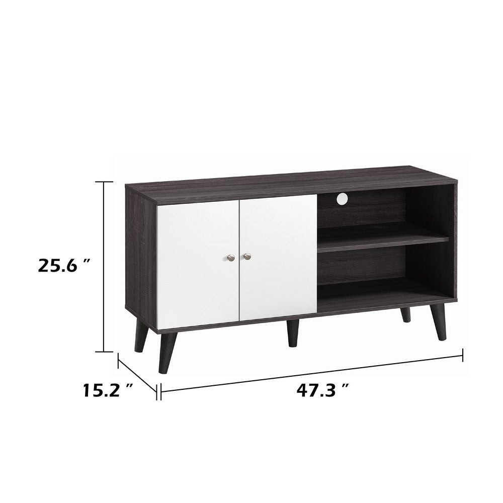 Donna TV Stand Media Console with 2 Door Cabinet | Dark Gray-White Wood 47"