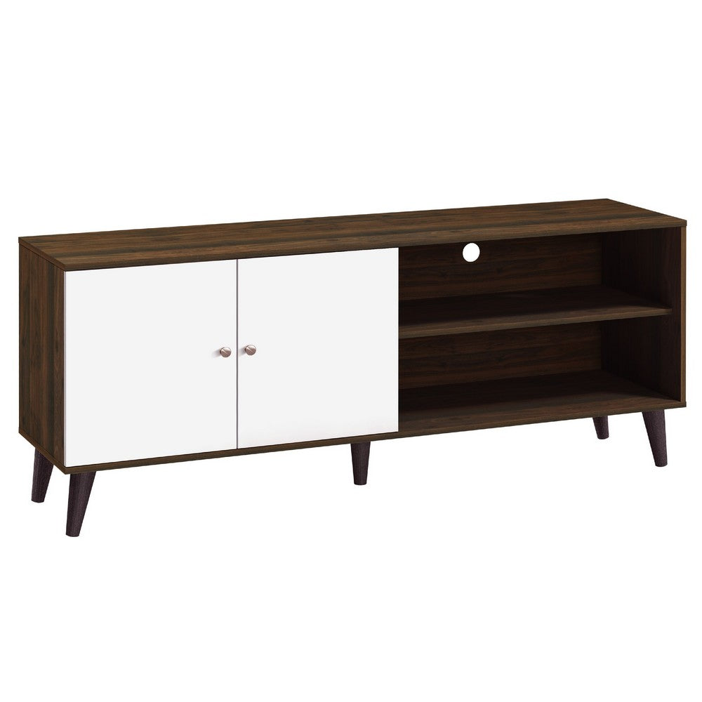 Donna TV Stand Media Console with 2 Door Cabinet | Walnut-White Wood 63"