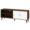 Donna TV Stand Media Console with 2 Door Cabinet | Walnut-White Wood 63"