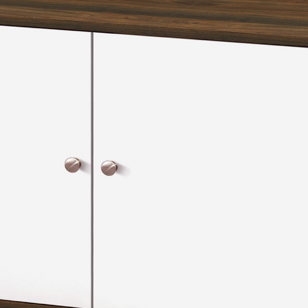 Donna TV Stand Media Console with 2 Door Cabinet | Walnut-White Wood 63"
