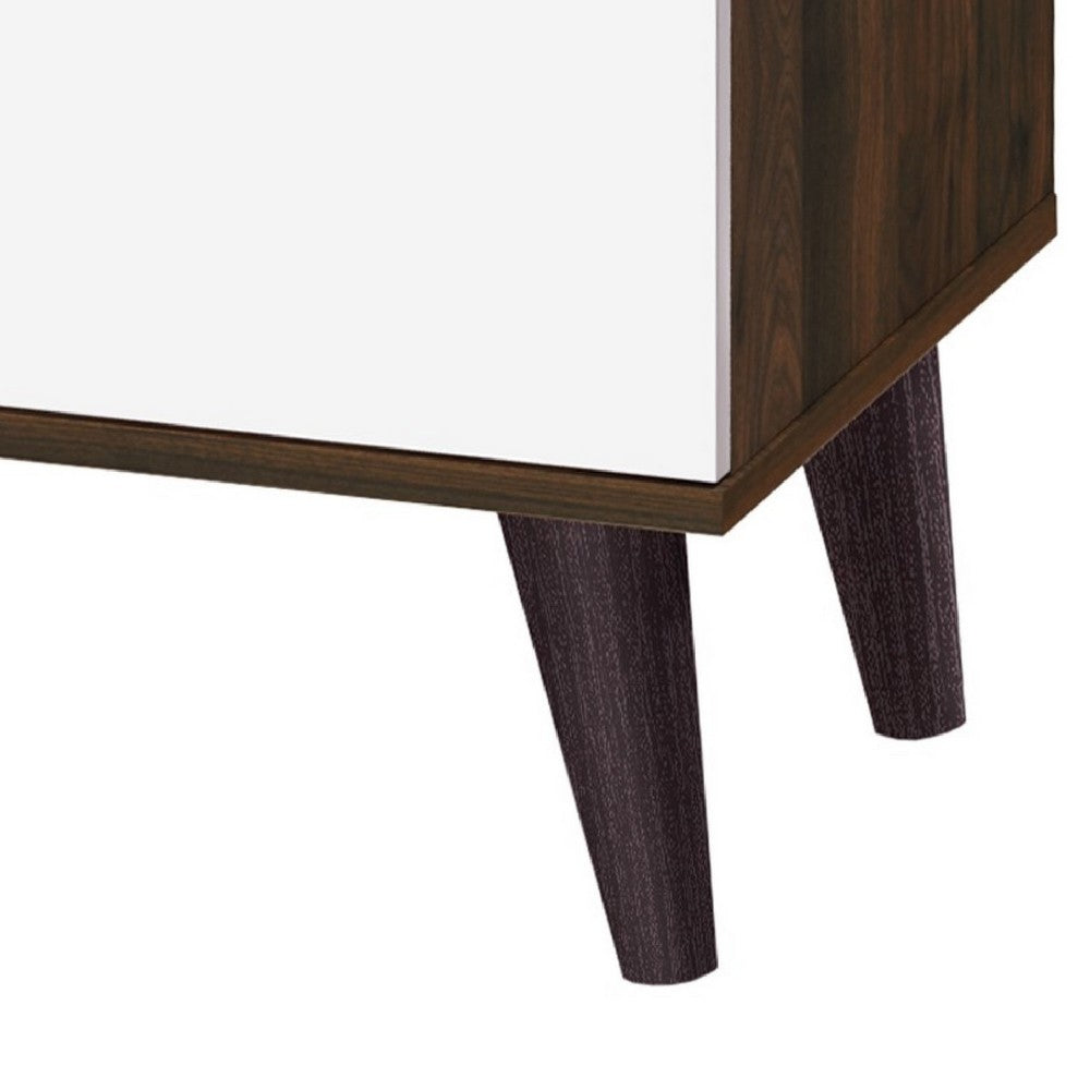 Donna TV Stand Media Console with 2 Door Cabinet | Walnut-White Wood 63"