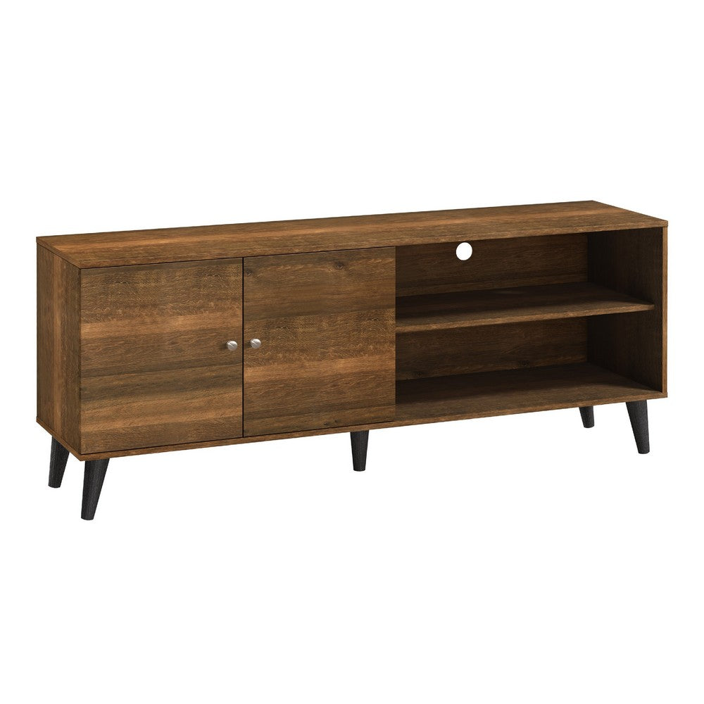 Donna TV Stand Media Console | Shelves and 2 Door Cabinet | Brown Wood 63"