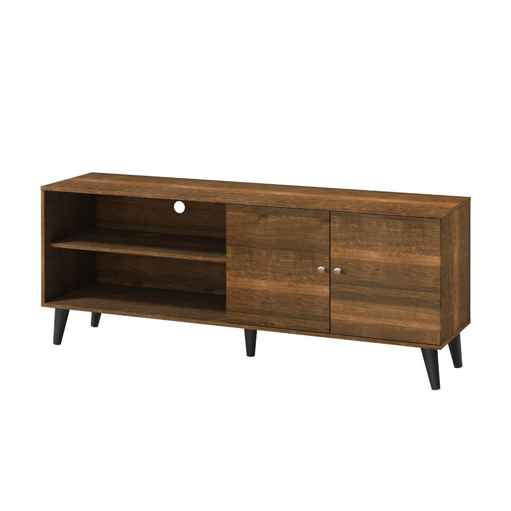 Donna TV Stand Media Console | Shelves and 2 Door Cabinet | Brown Wood 63"