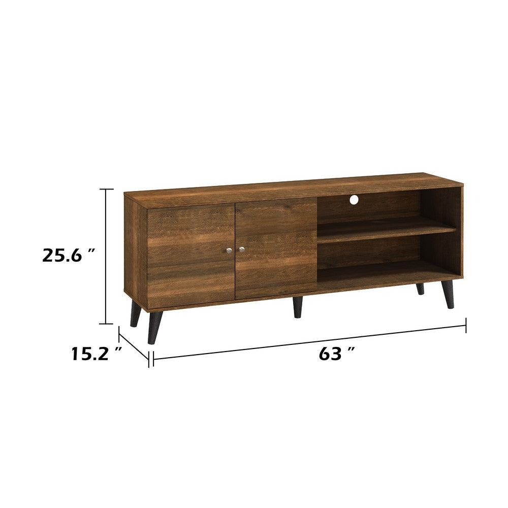 Donna TV Stand Media Console | Shelves and 2 Door Cabinet | Brown Wood 63"