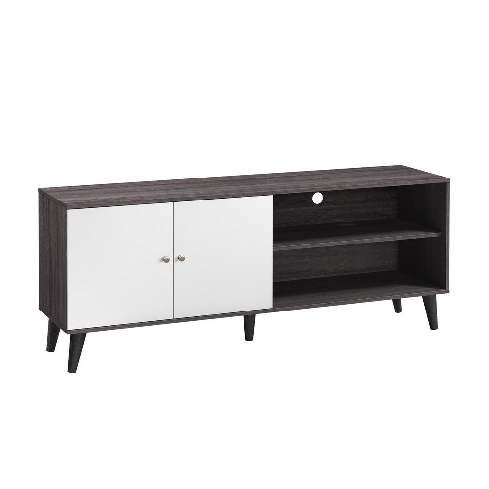 Donna TV Stand Media Console with 2 Door Cabinet | Dark Gray-White Wood 63"