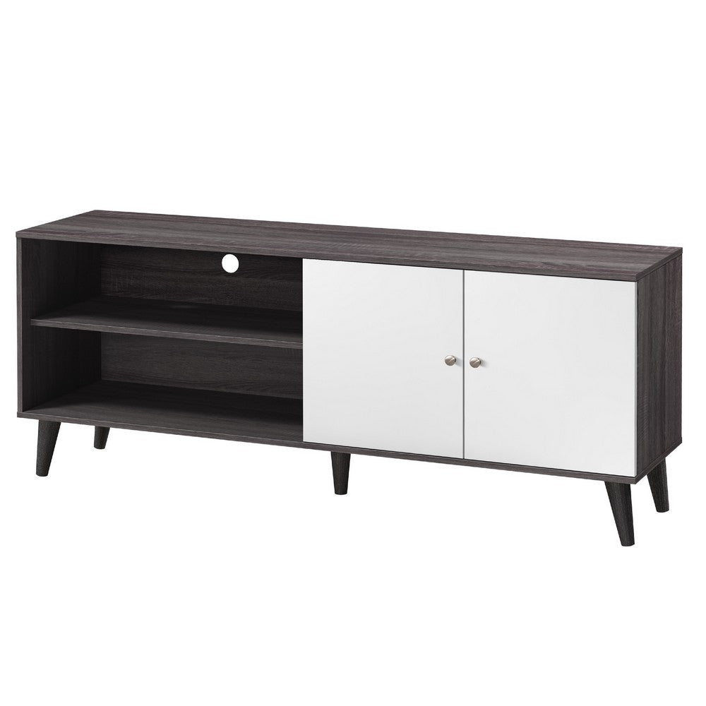 Donna TV Stand Media Console with 2 Door Cabinet | Dark Gray-White Wood 63"
