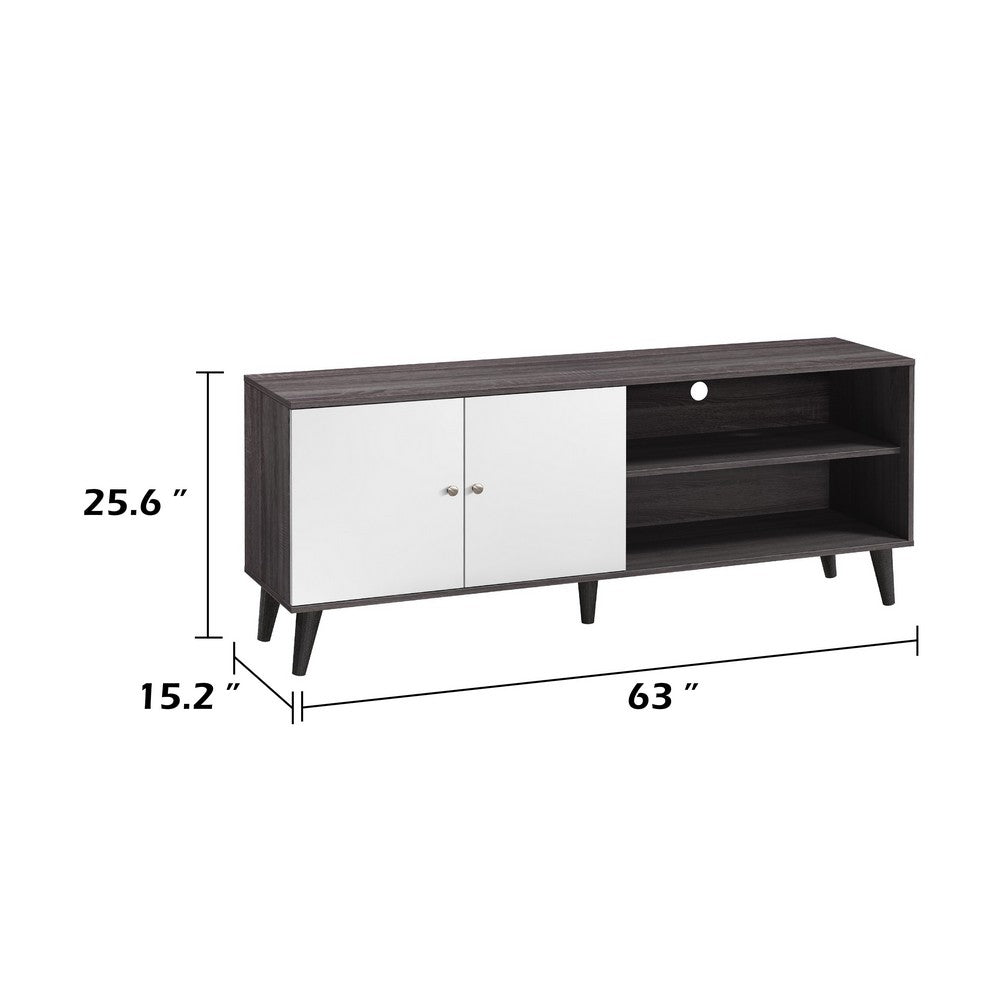 Donna TV Stand Media Console with 2 Door Cabinet | Dark Gray-White Wood 63"