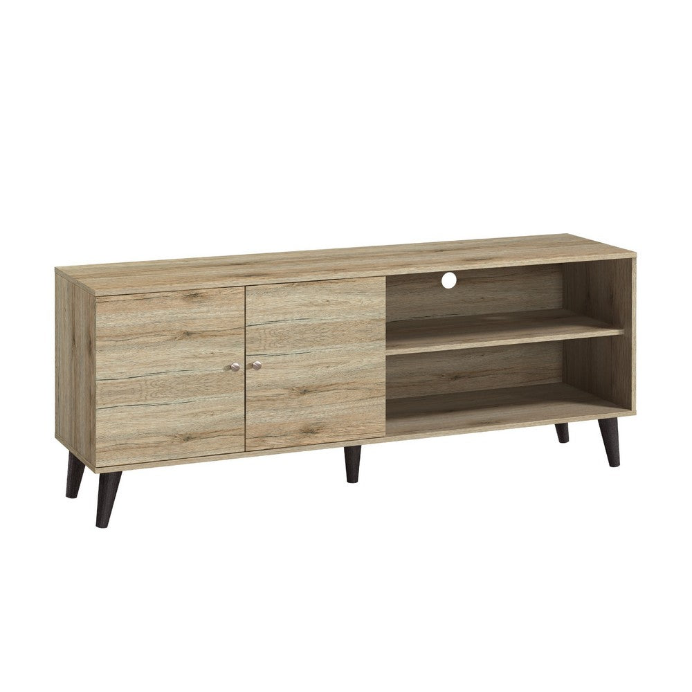 Donna TV Stand Media Console | Shelves and 2 Door Cabinet | Oak Gray Wood 63"