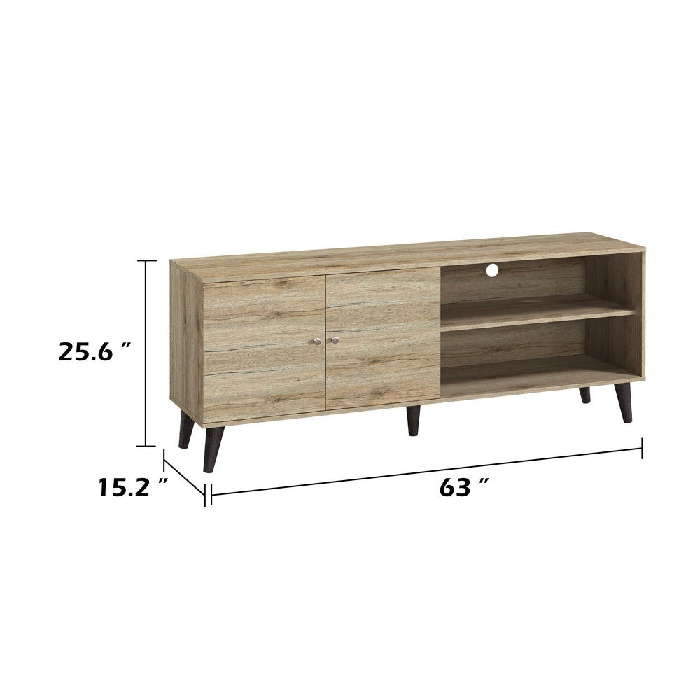 Donna TV Stand Media Console | Shelves and 2 Door Cabinet | Oak Gray Wood 63"