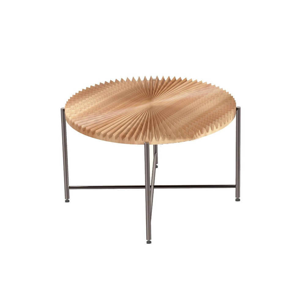 Covey 2Pc Coffee and End Table Set with Radial Pattern | Natural Wood
