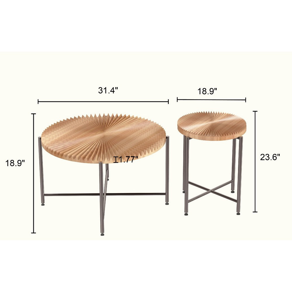 Covey 2Pc Coffee and End Table Set with Radial Pattern | Natural Wood
