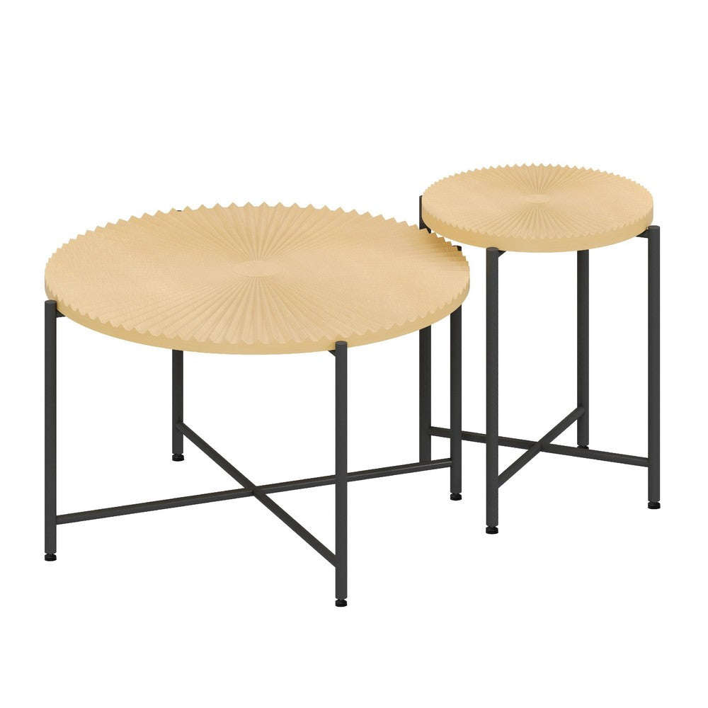 Covey 2Pc Coffee and End Table Set | Radial Pattern | Light Oak Top