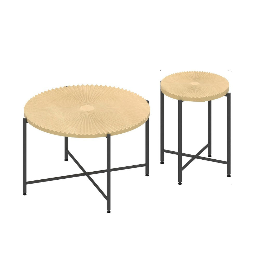 Covey 2Pc Coffee and End Table Set | Radial Pattern | Light Oak Top