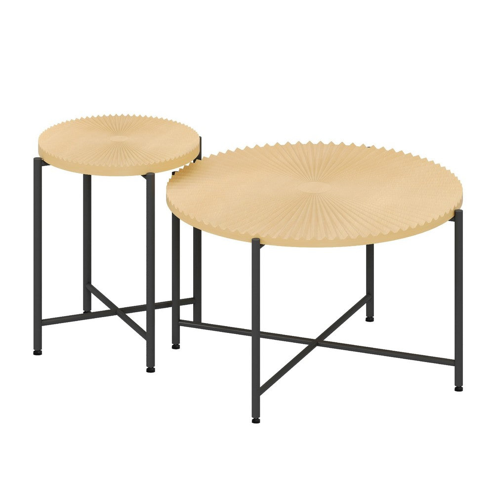 Covey 2Pc Coffee and End Table Set | Radial Pattern | Light Oak Top