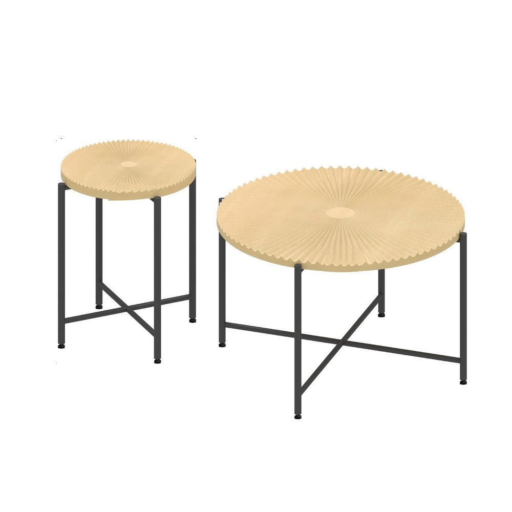 Covey 2Pc Coffee and End Table Set | Radial Pattern | Light Oak Top